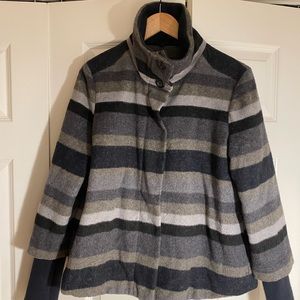 Prana Blue and Gray Striped Wool Winter Jacket - Lined.  Size Medium